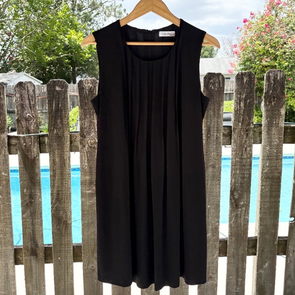 CALVIN‎ KLEiN Pleated Shift Little Black Dress Sz Large